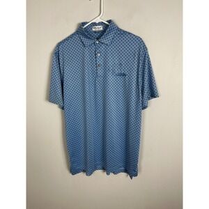 Peter Millar Skull Print Jersey Short Sleeve Polo Shirt Mens Sz Medium Blue Golf